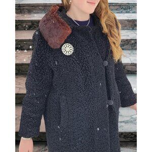 Persian Lambs Wool Coat with Fur Collar - Vintage mid-length